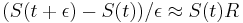 (S(t+\epsilon )-S(t))/\epsilon \approx S(t)R