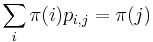 \sum _{{i}}\pi (i)p_{{i,j}}=\pi (j)\,